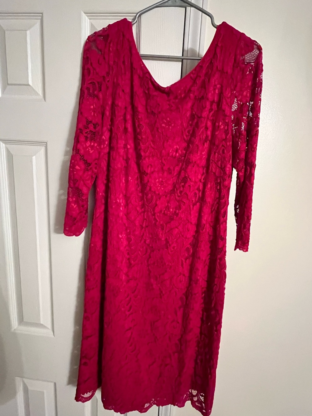 White House Black Market Fuchsia Lace Long-Sleeve Midi Dress